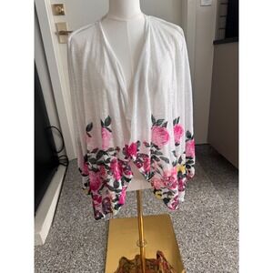 INC International Concepts Womens XL White Floral Rose Print Open Front Cardigan